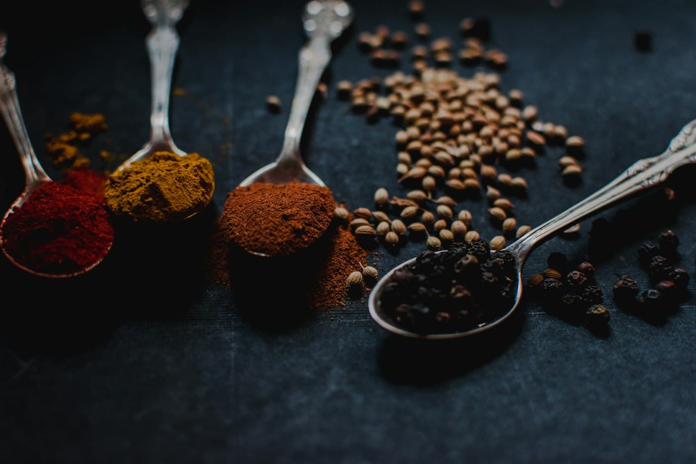 Spices measured out in small spoons