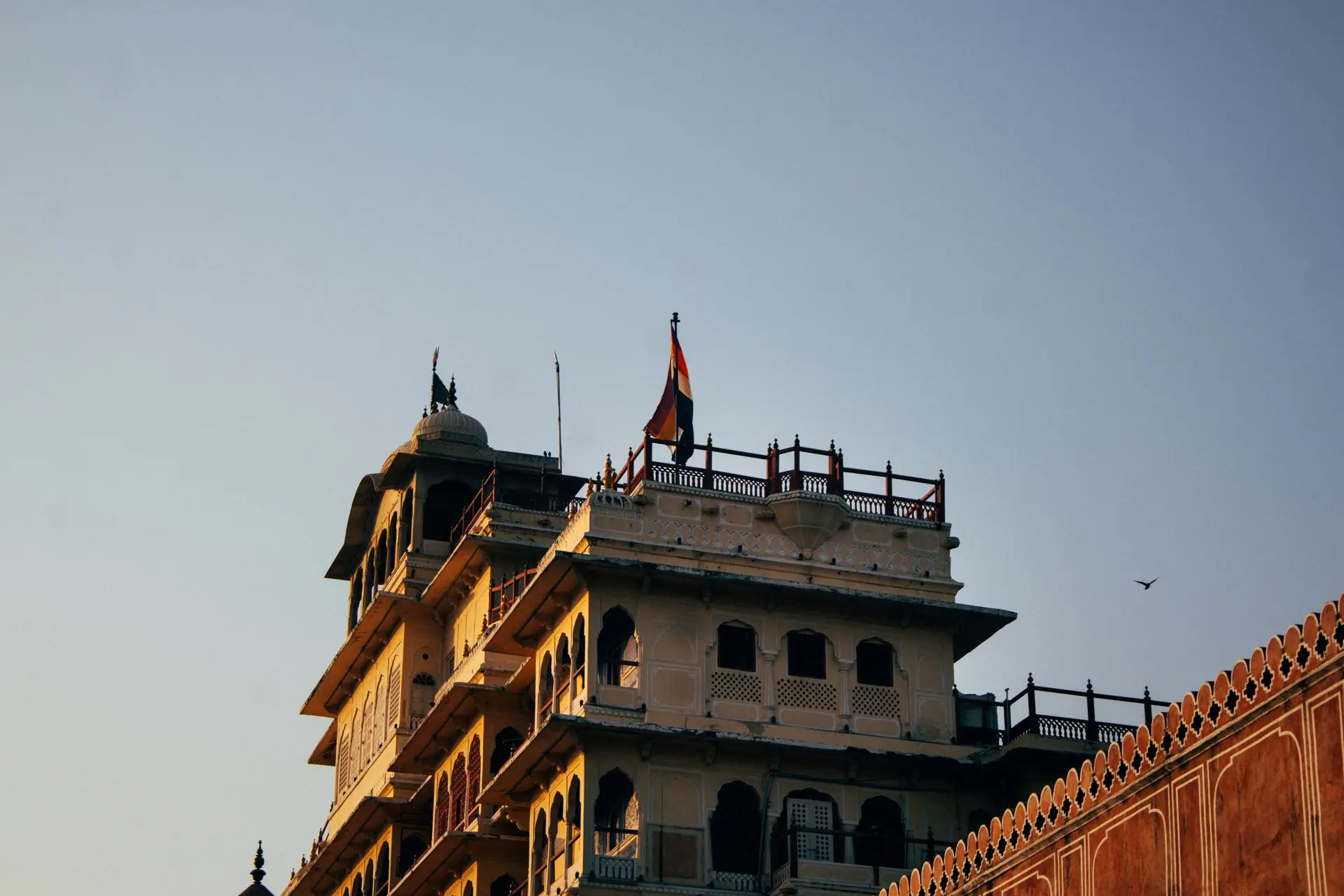 Captivating view of Jaipur's iconic architecture illuminated by the golden sunset