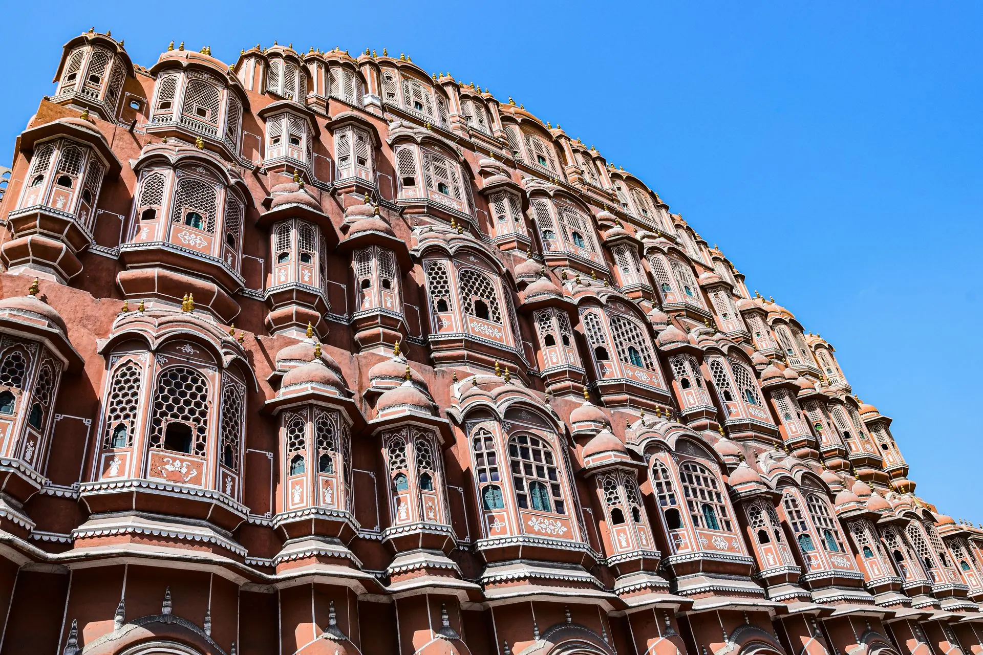 Intricate facade of Hawa Mahal, a landmark in Jaipur, India