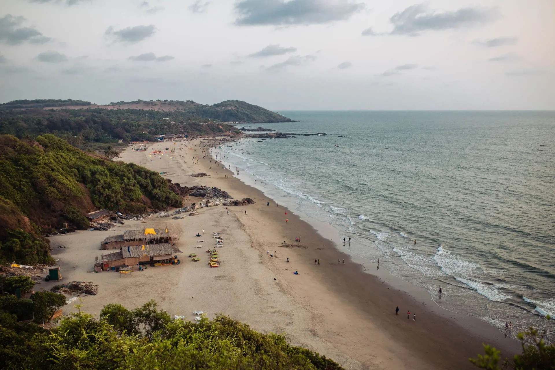 A serene aerial view of Chapora Beach's coastline in Goa, India during the day