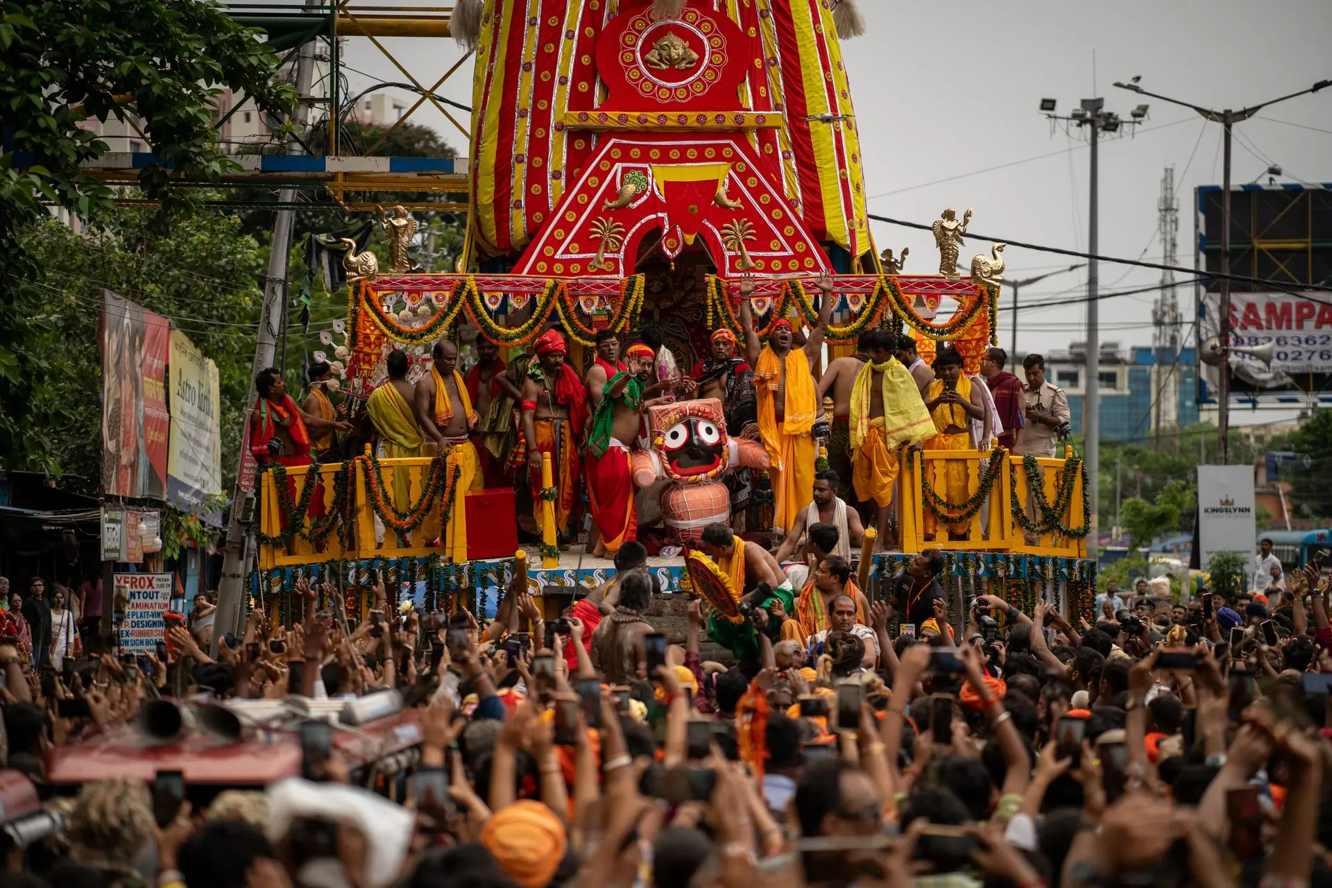 Vibrant Rath Yatra festival celebration with decorated chariot and crowd in Kolkata