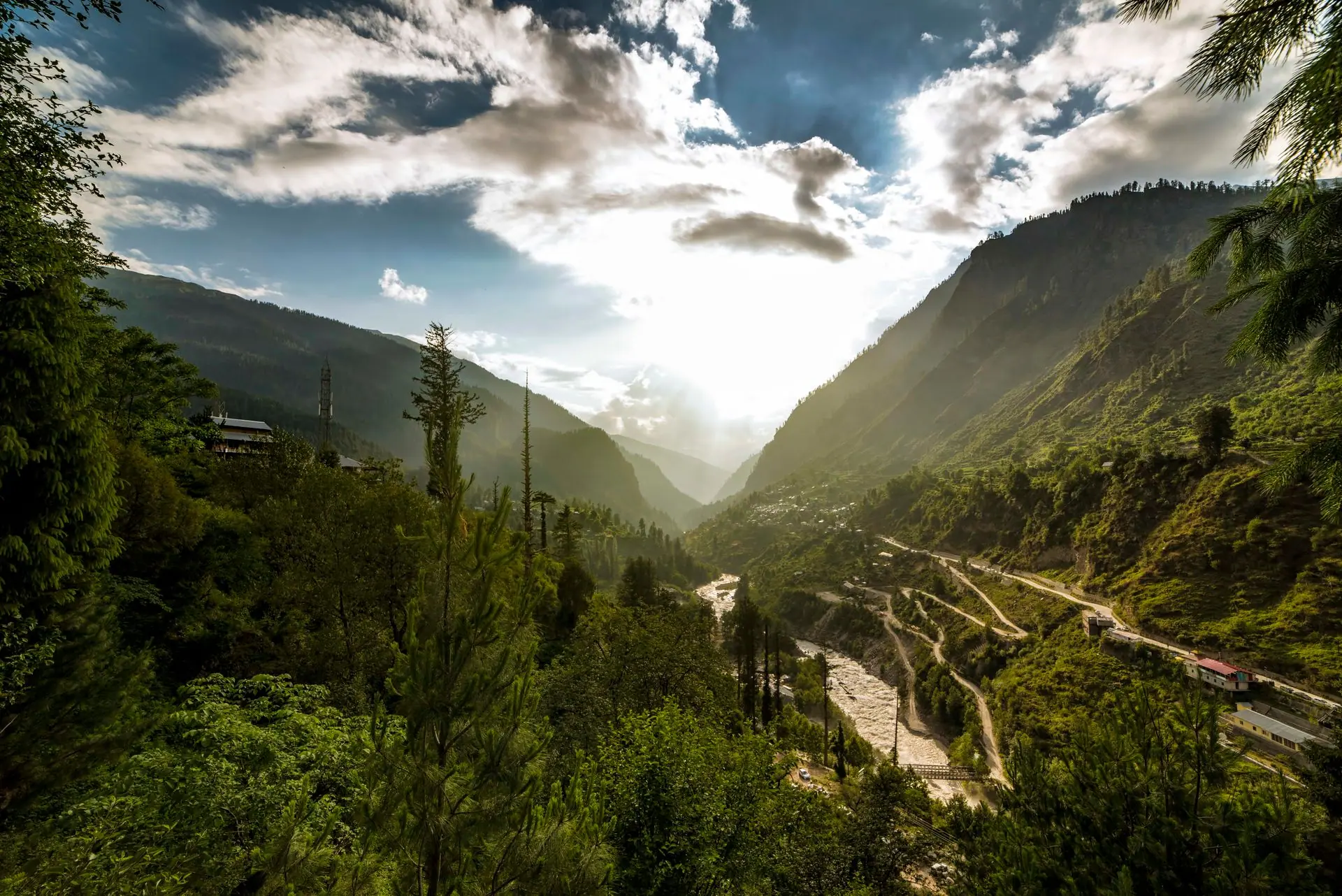 Breathtaking view of the lush green Parvati Valley in Kasol, India during daytime