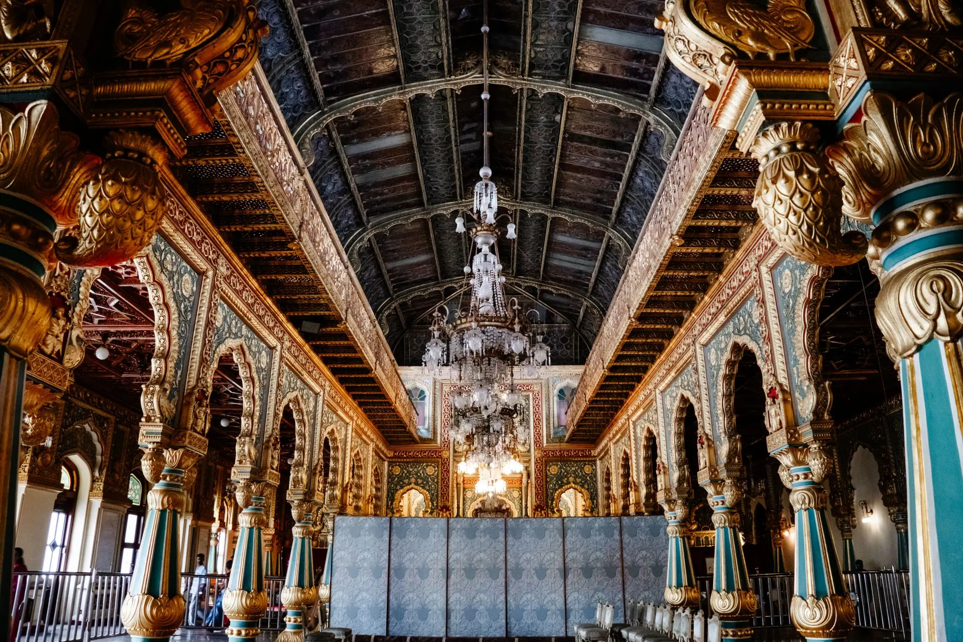 Explore the opulent, heritage-rich interiors of Mysore Palace with its intricate designs and grand chandeliers