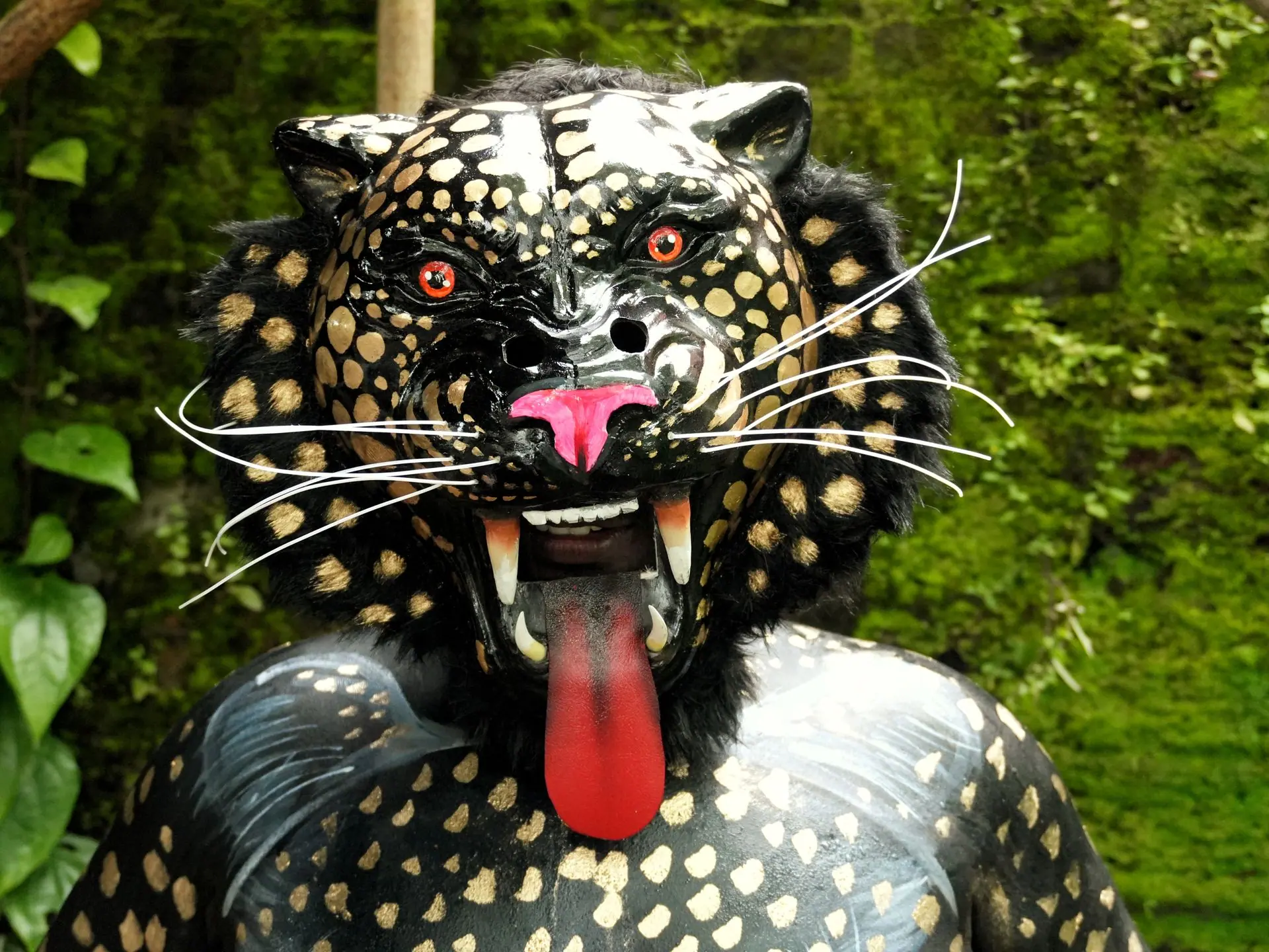 Colorful Pulikali performer in leopard costume, Thrissur, India