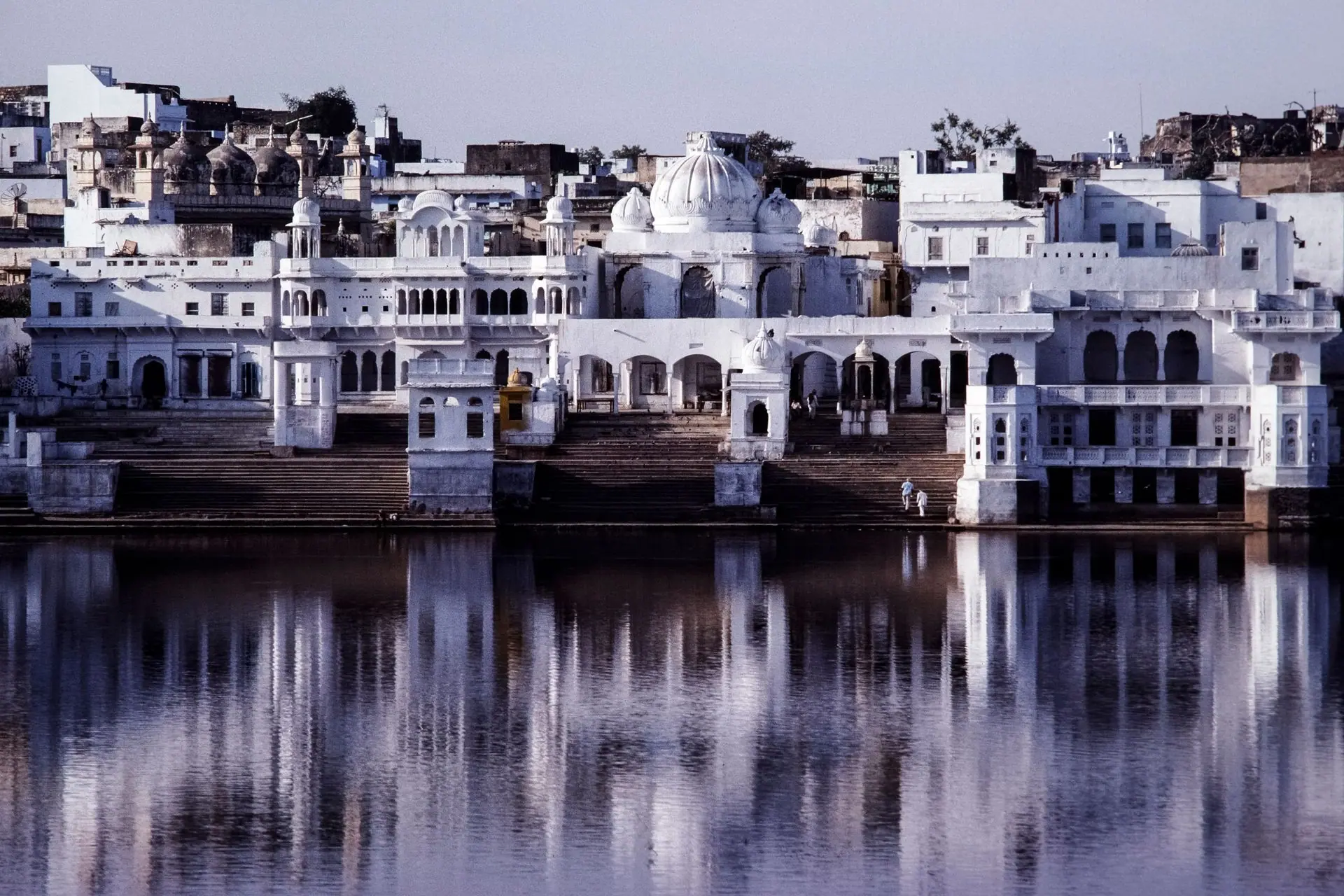 Beautiful architecture and reflection at Pushkar Lake, Rajasthan, India