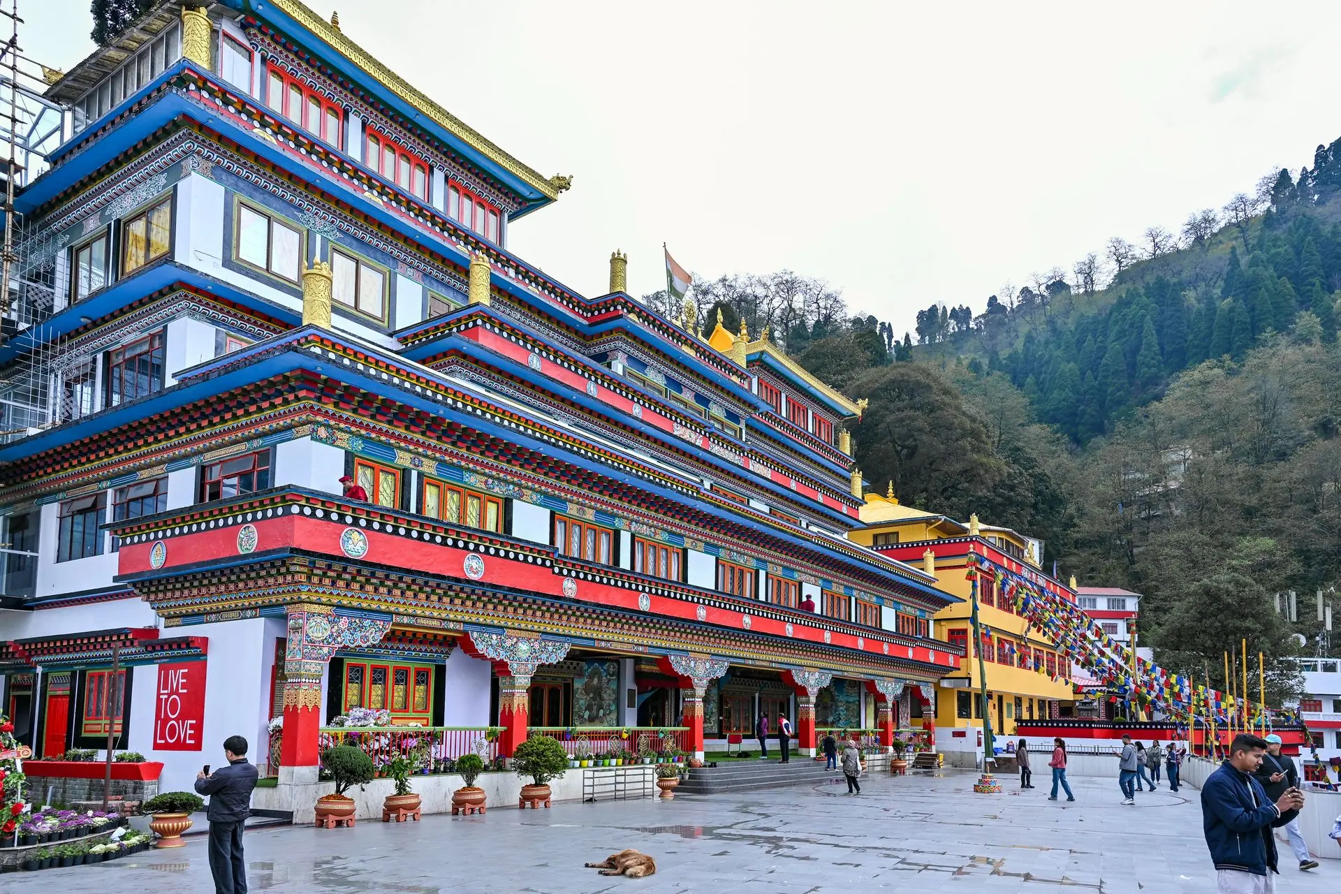 Vibrant Buddhist monastery in Darjeeling, showcasing vivid architecture and cultural heritage