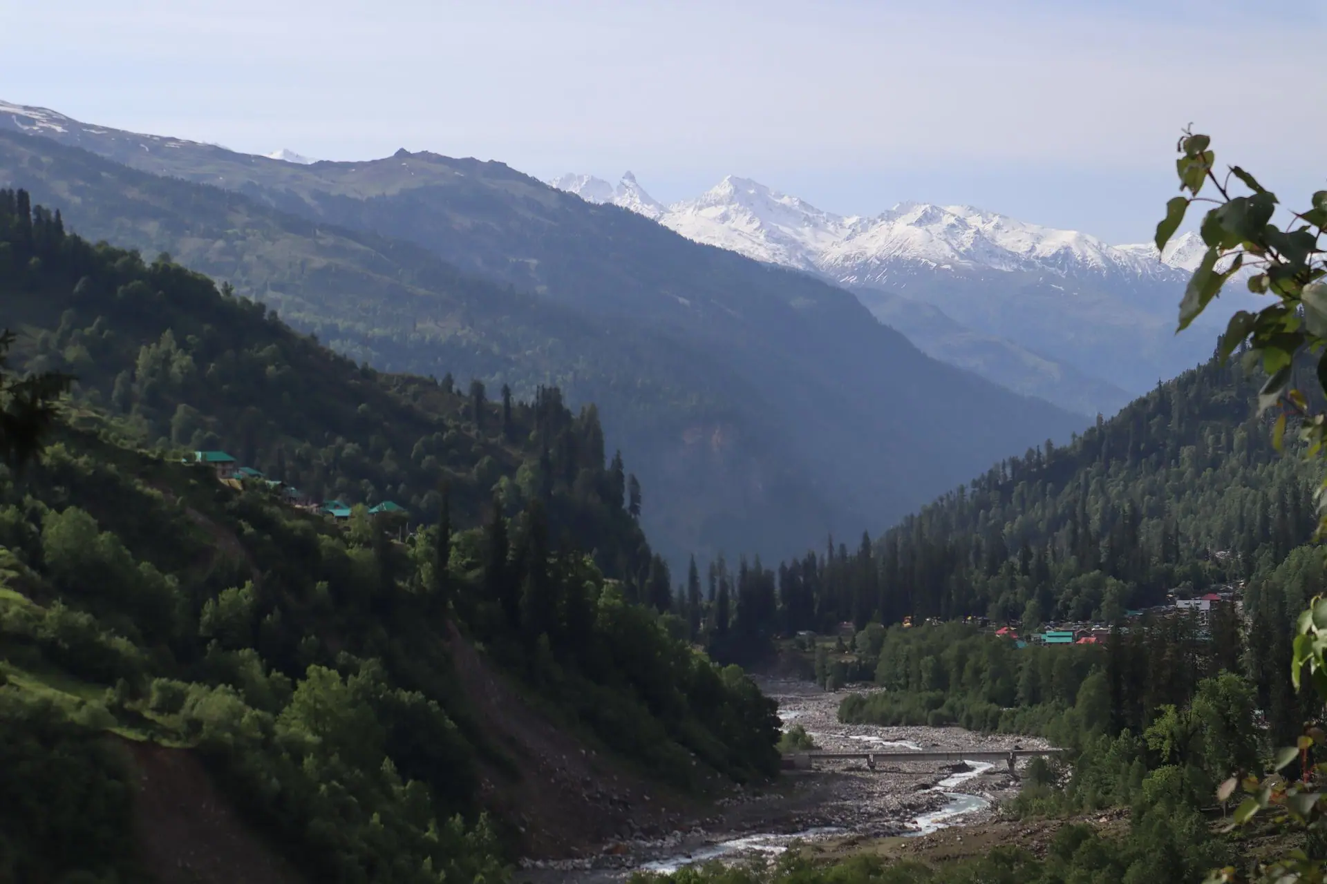 Beautiful mountain landscape with river in Manali, Himachal Pradesh