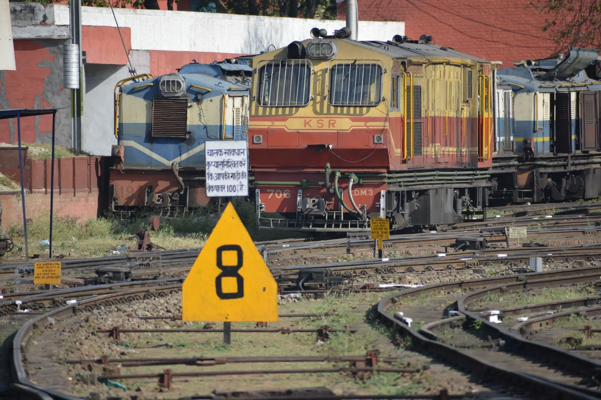 View of historic trains at Kalka Station, part of the UNESCO-listed Kalka Shimla Railway