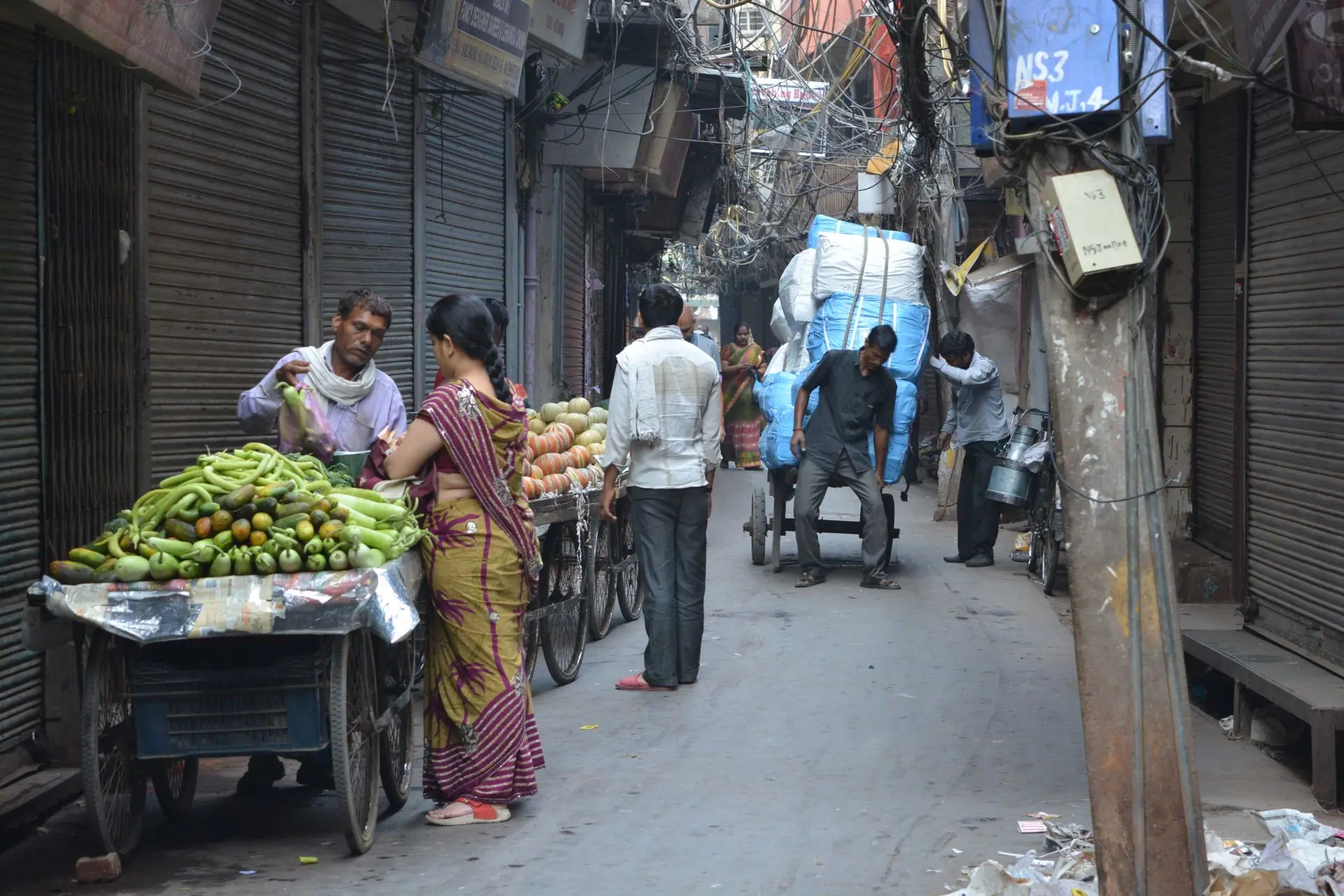 Bustling vegetable market in Old Delhi showcasing daily life and commerce
