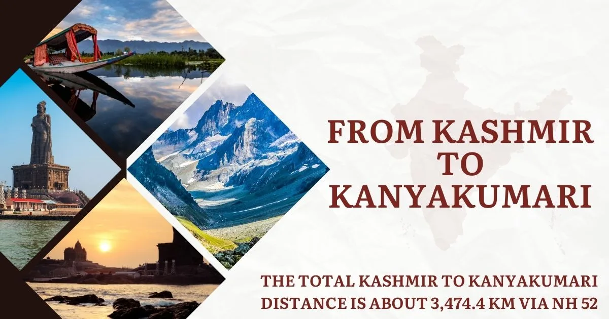 Kashmir to Kanyakumari Distance